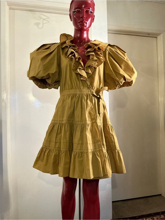 Ulla Johnson Dresses & Skirts - ULLA JOHNSON “MAUDE” Mustard Ruffle V-Neck Mini Dress Women Sz 8
